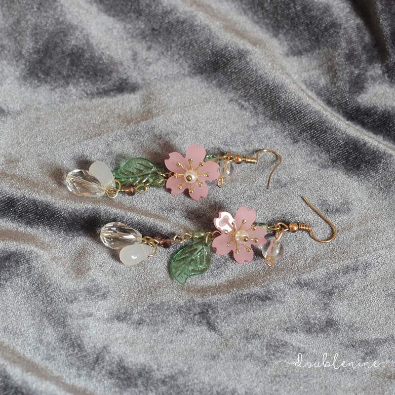 DOUBNINE Pink Flower Earrings Dangle Cherry Blossoms Sakura Floral Teardrop Butterfly Fairy Leaf Petal Drop Spring Women Accessories (sakura) - Image 4